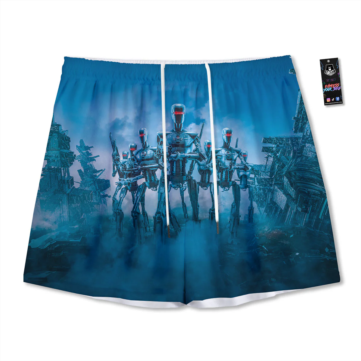 Robot Army Print Mesh Shorts