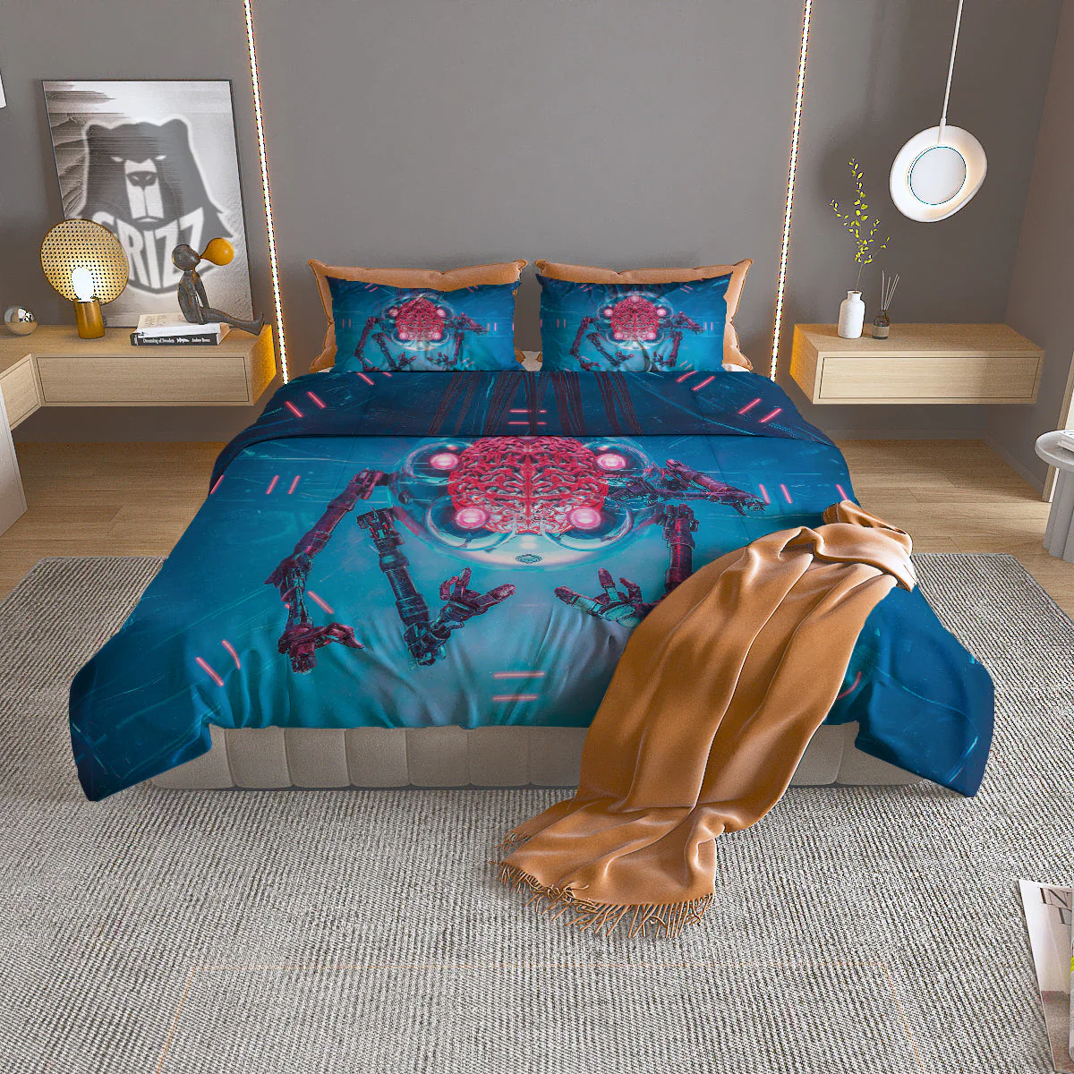 Robot Brain Machine Print Duvet Cover Bedding Set