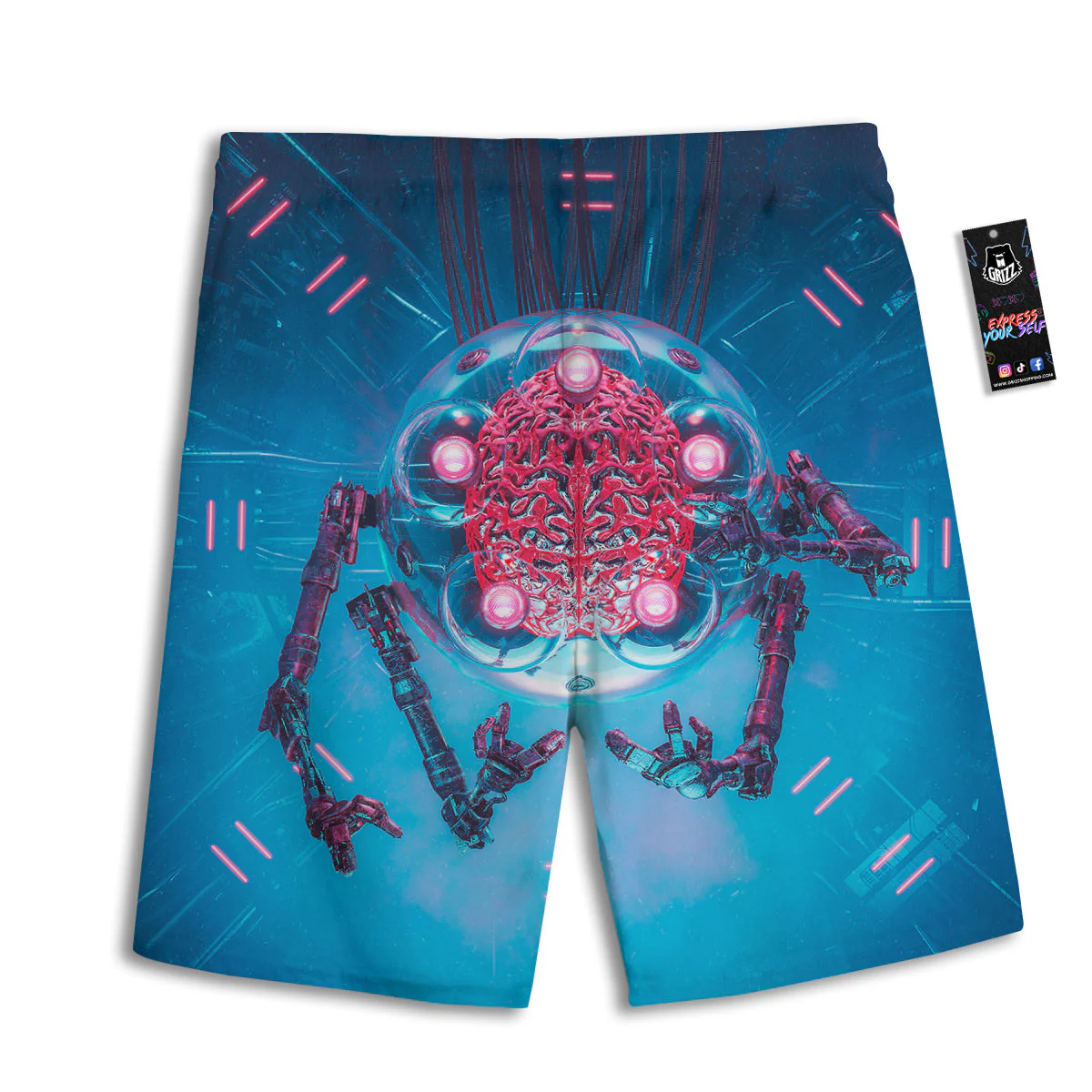 Robot Brain Machine Print Men's Athletic Shorts - Image 2