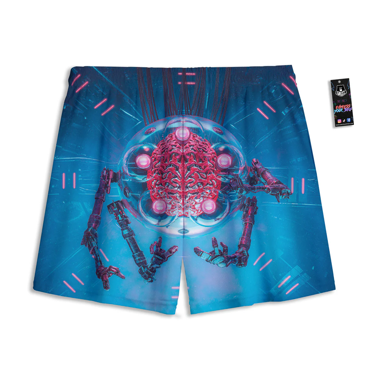Robot Brain Machine Print Mesh Shorts - Image 2
