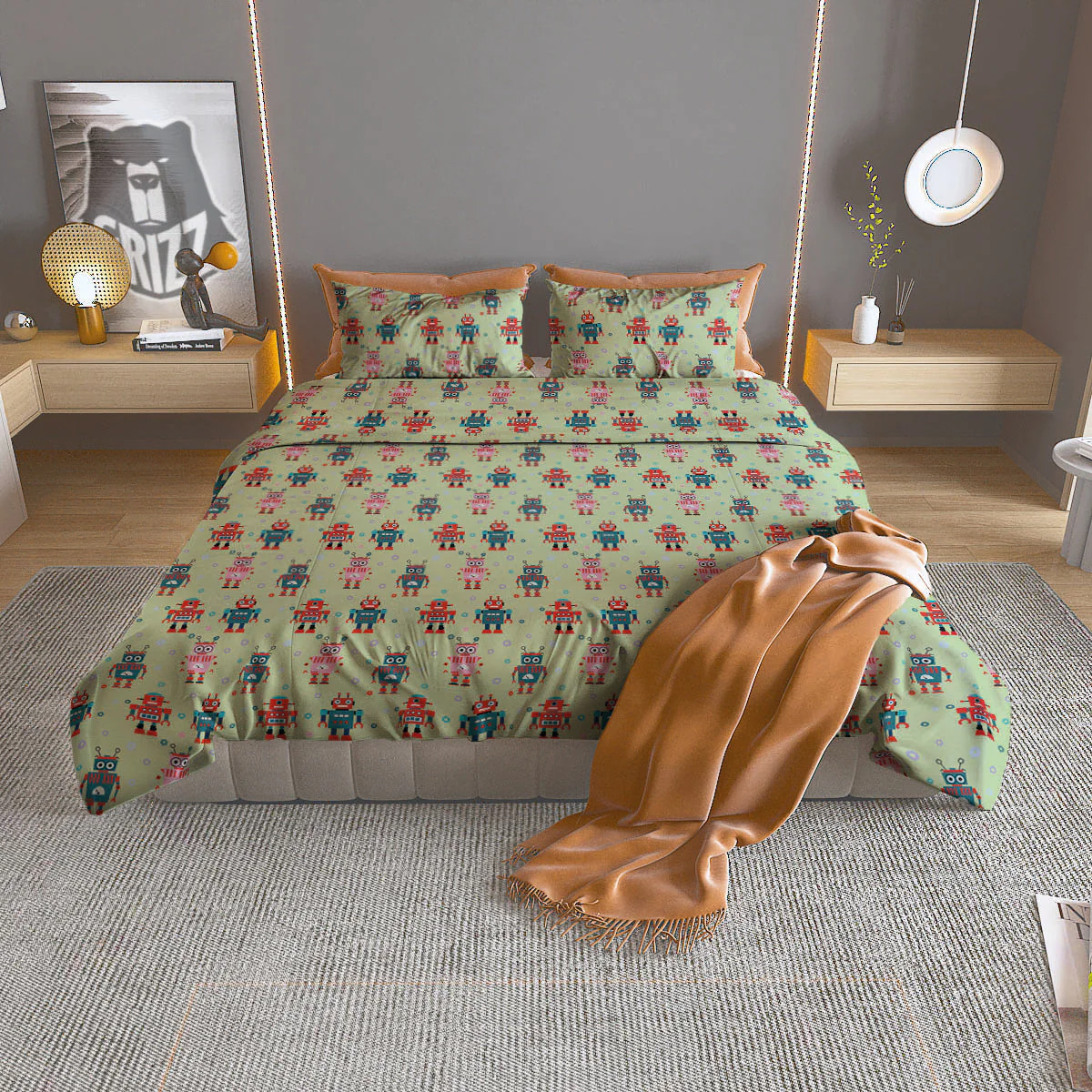 Robot Colorful Print Pattern Duvet Cover Bedding Set