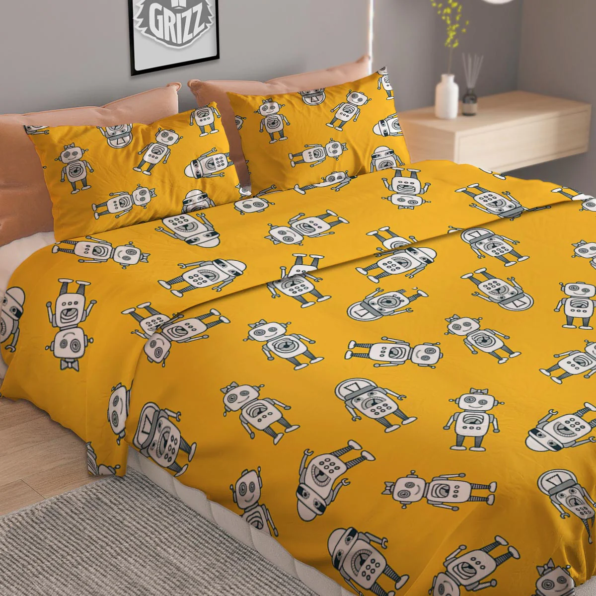 Robot Servant Print Pattern Duvet Cover Bedding Set - Image 2