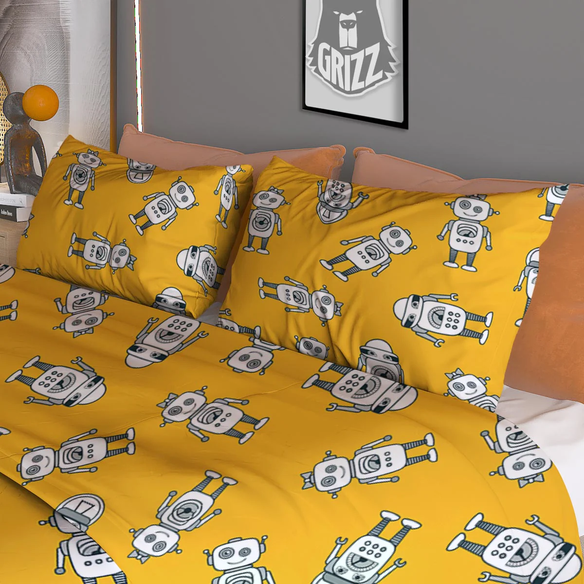 Robot Servant Print Pattern Duvet Cover Bedding Set - Image 3