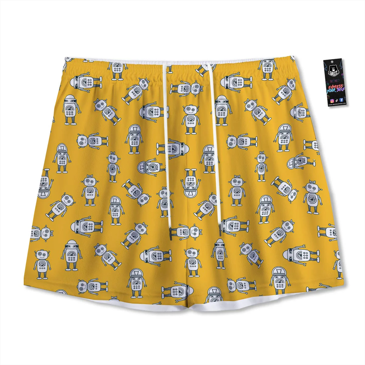 Robot Servant Print Pattern Mesh Shorts