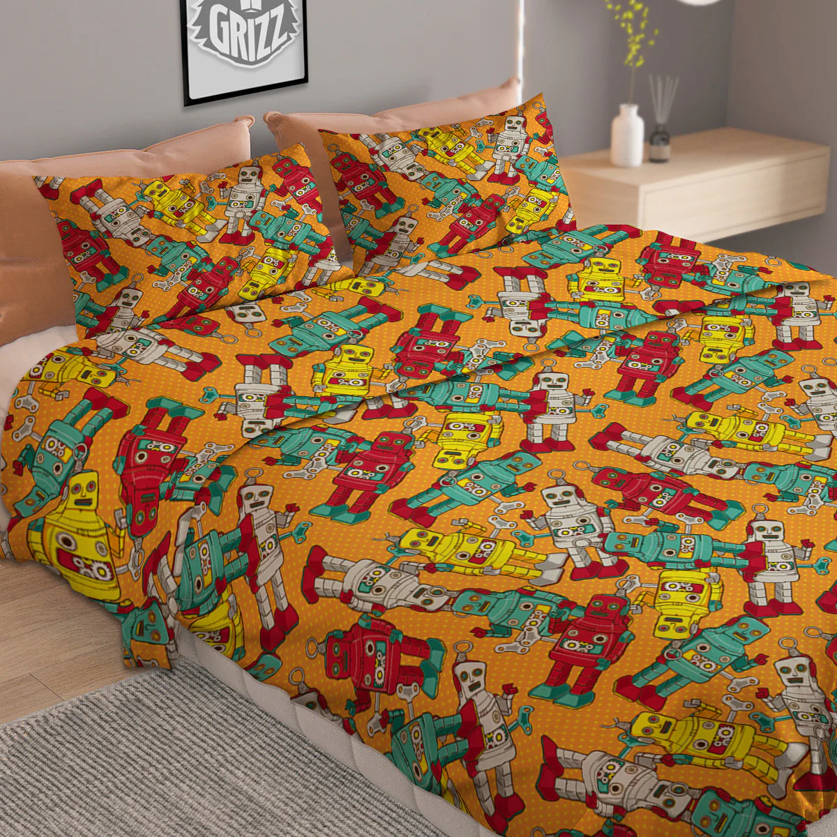 Robot Toy Vintage Print Pattern Duvet Cover Bedding Set - Image 2