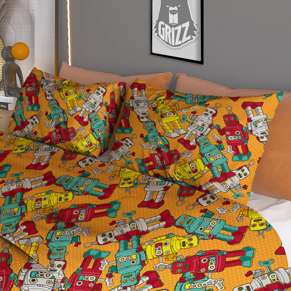 Robot Toy Vintage Print Pattern Duvet Cover Bedding Set - Image 3