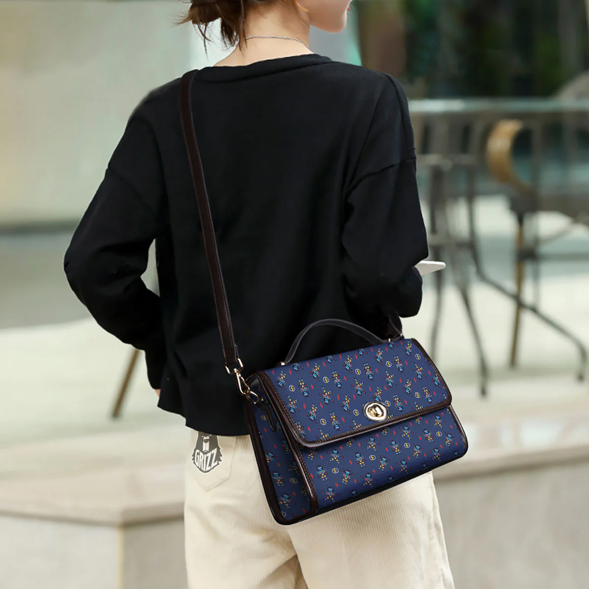 Robot Vintage Print Pattern Women's Satchel Bag - Image 3