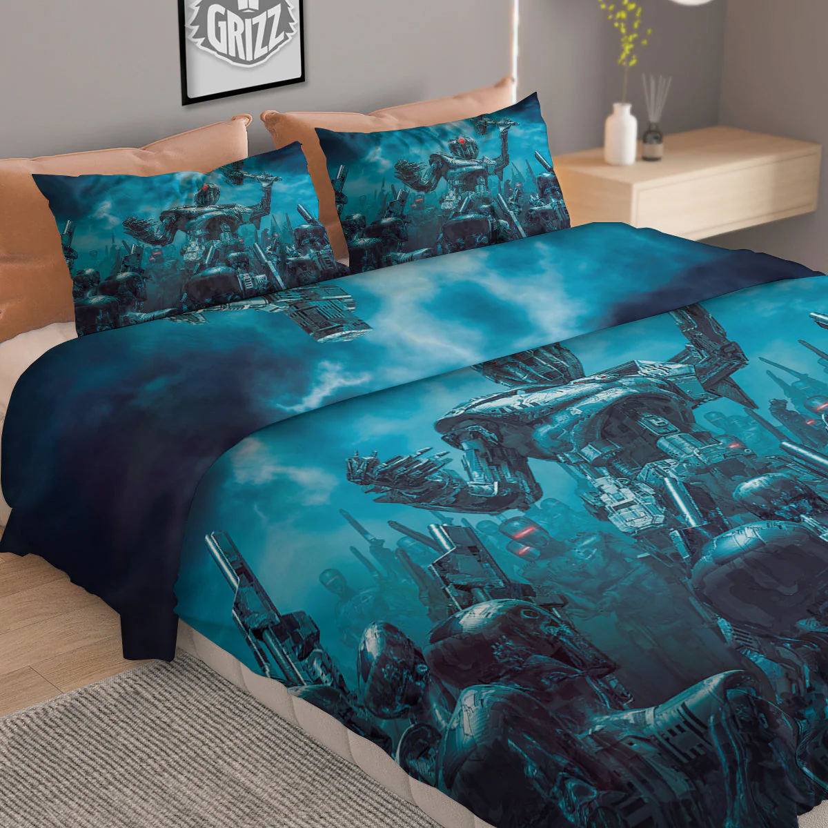 Robot War Print Duvet Cover Bedding Set - Image 2