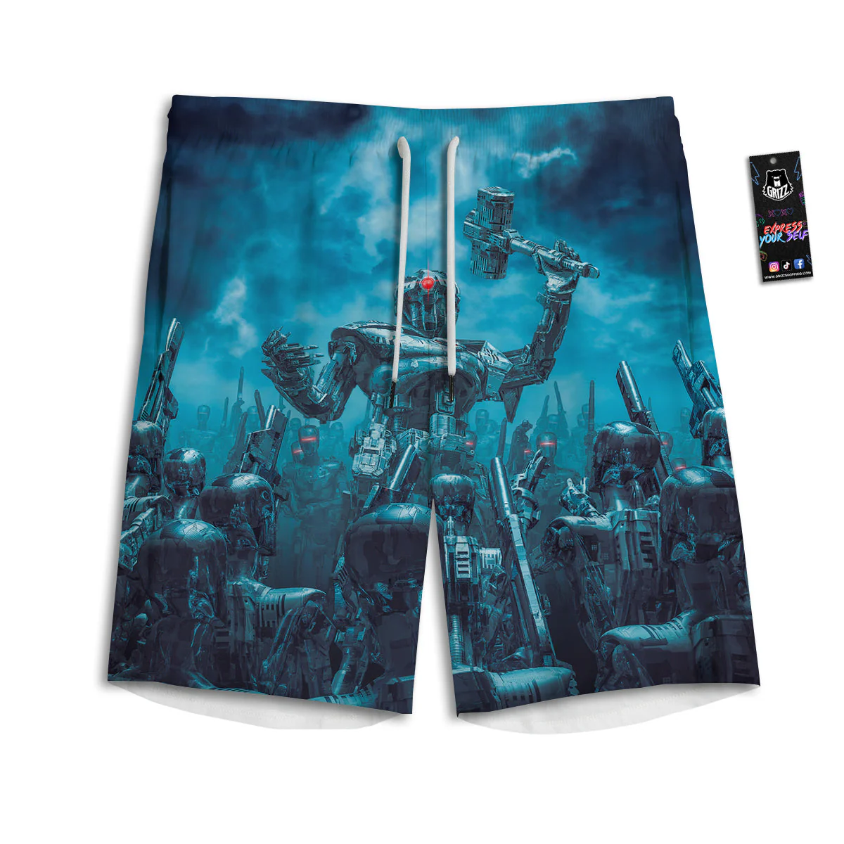 Robot War Print Men's Athletic Shorts