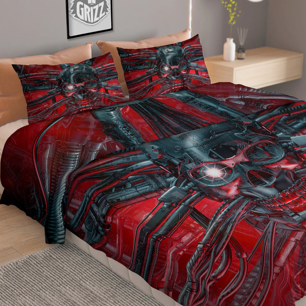 Robotic Skull Print Duvet Cover Bedding Set - Image 2