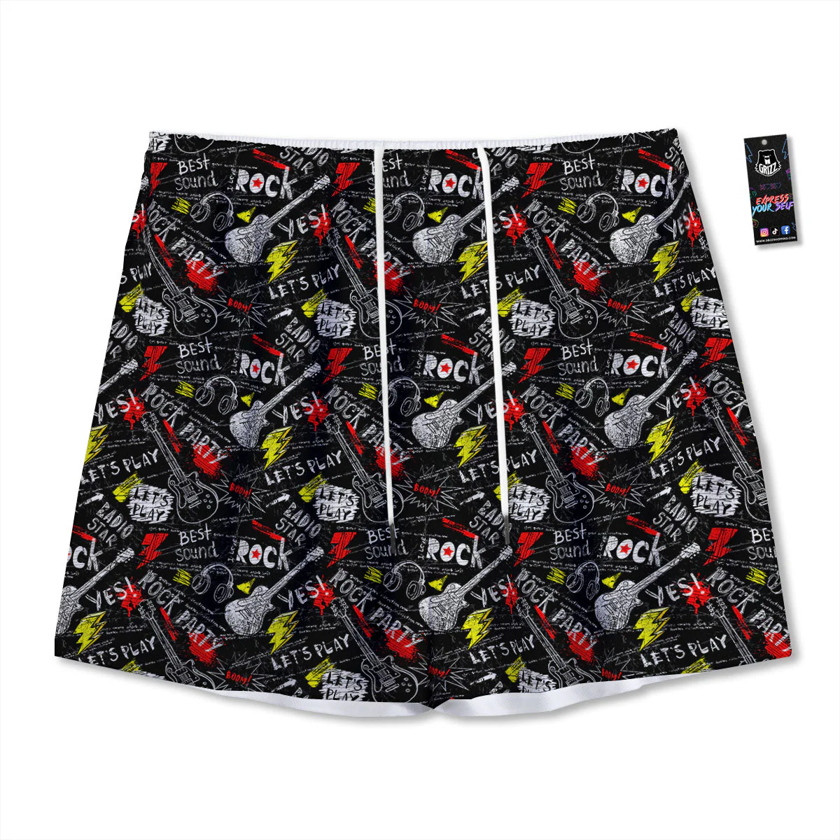 Rock And Roll Grunge Print Pattern Mesh Shorts