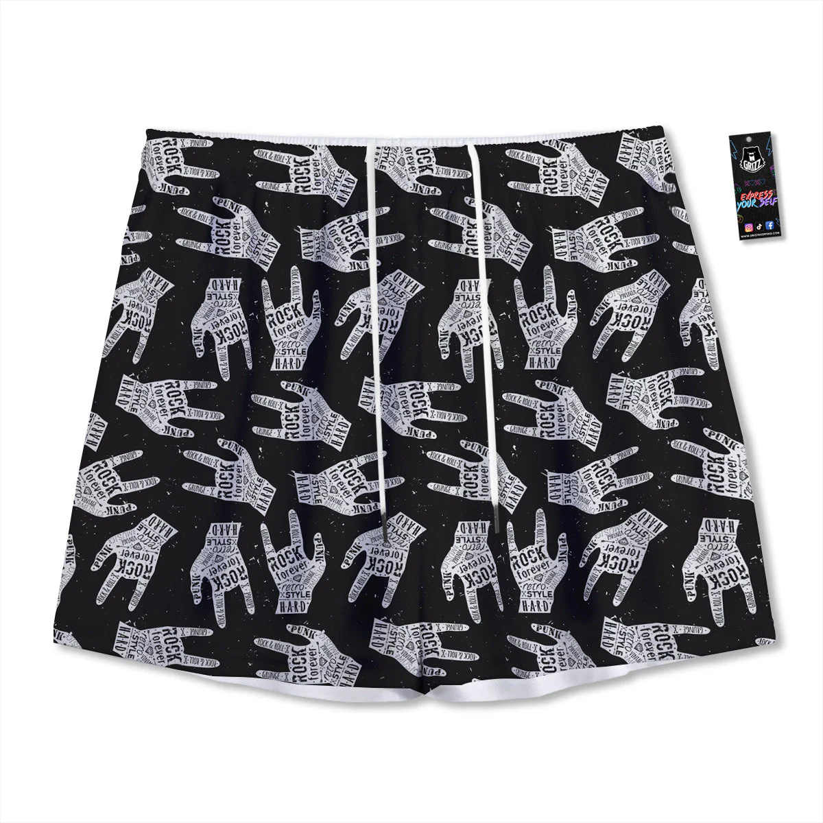 Rock And Roll Vintage Style Print Pattern Mesh Shorts
