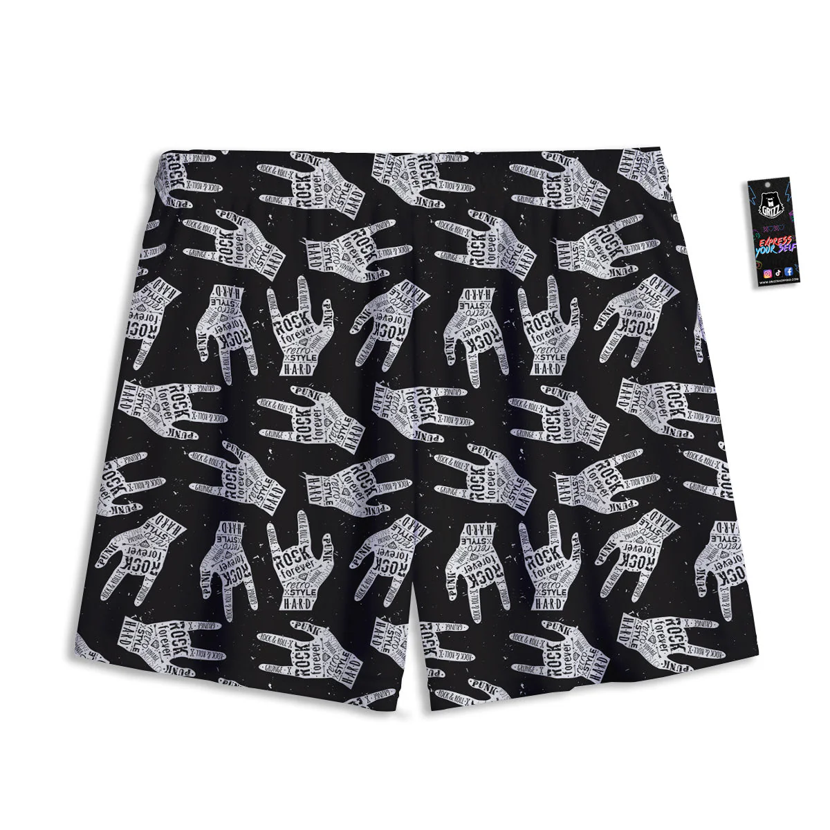 Rock And Roll Vintage Style Print Pattern Mesh Shorts - Image 2