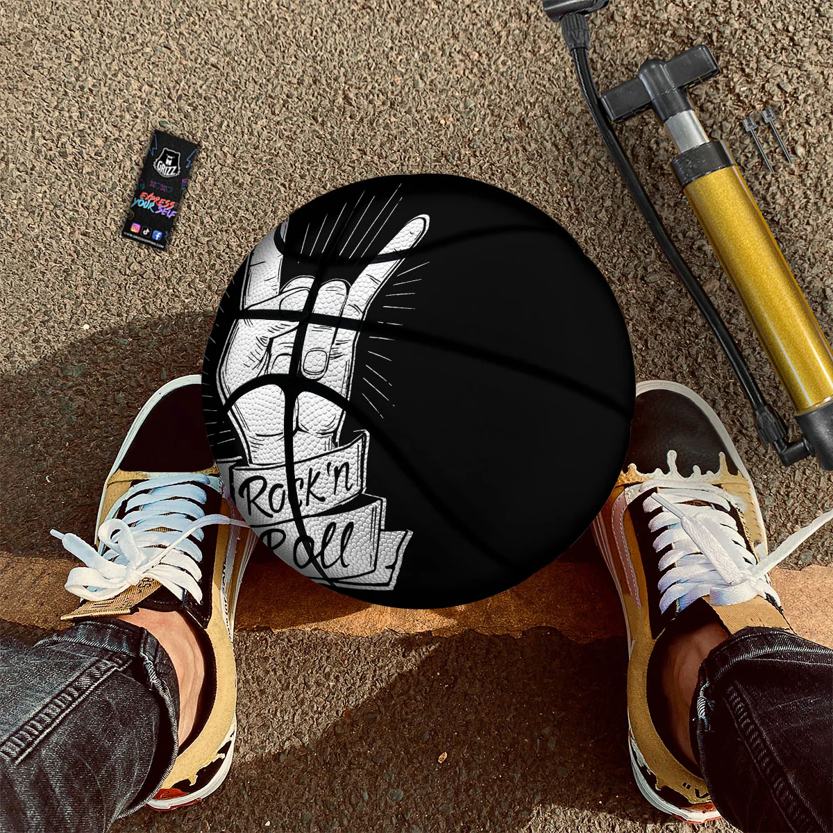 Rock And Roll White And Black Print Basketball - Image 2