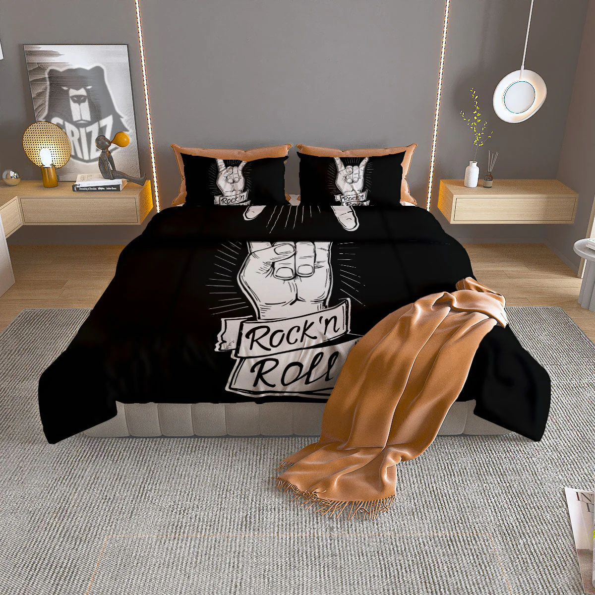 Rock And Roll White And Black Print Duvet Cover Bedding Set