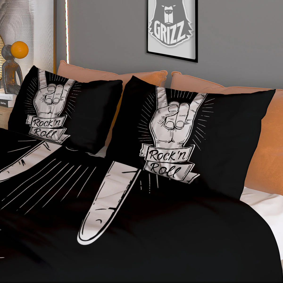 Rock And Roll White And Black Print Duvet Cover Bedding Set - Image 3