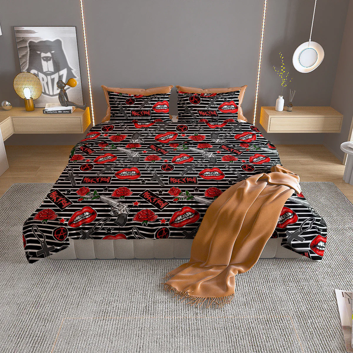 Rock’N’Roll Stiped Black White Print Pattern Duvet Cover Bedding Set