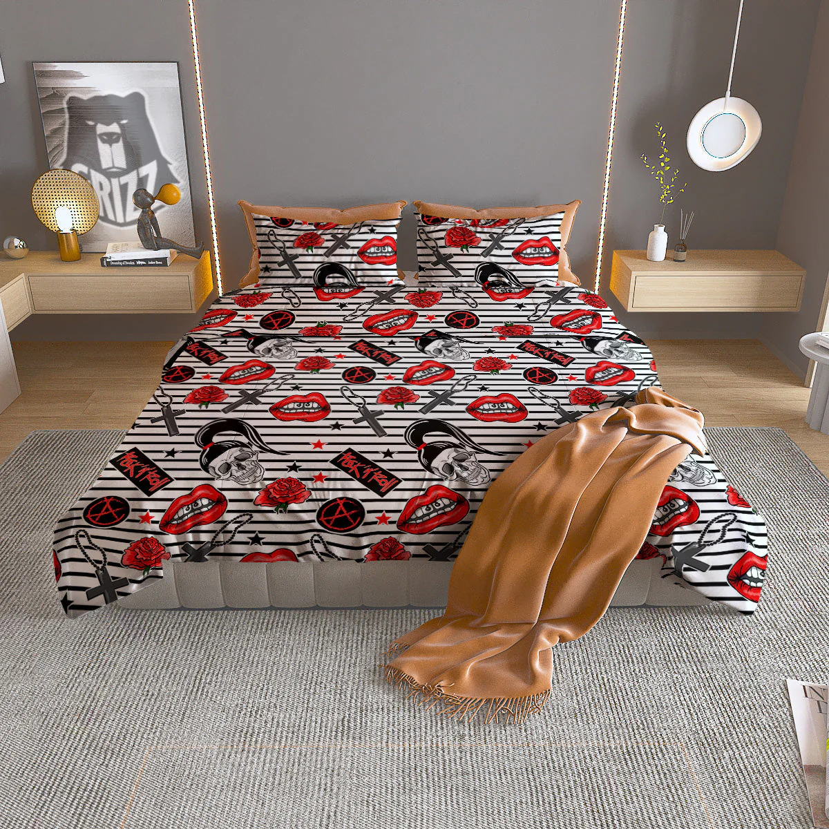 Rock’N’Roll Stiped White Black Print Pattern Duvet Cover Bedding Set