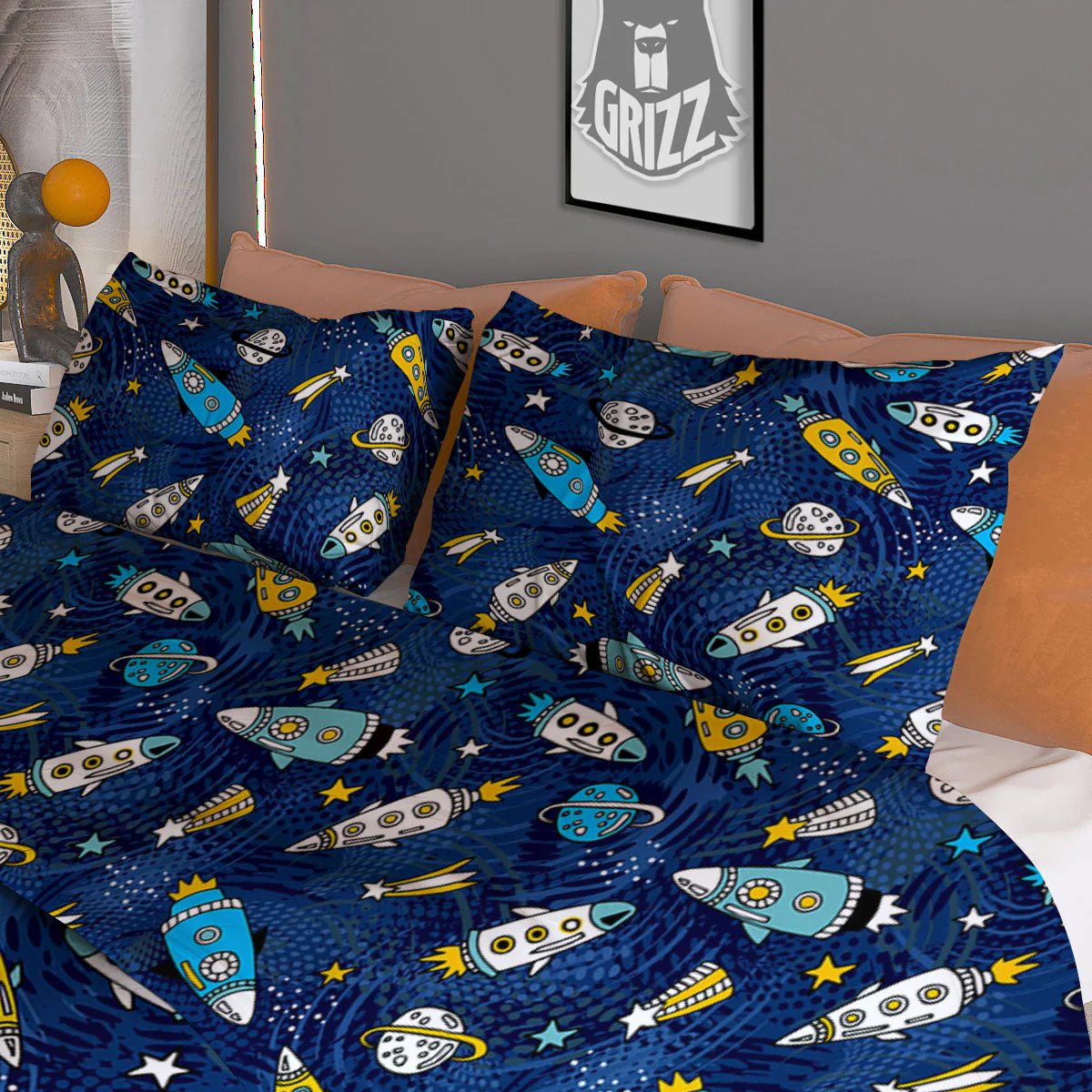 Rocket Doodle Print Pattern Duvet Cover Bedding Set - Image 3