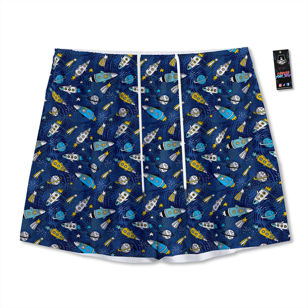 Rocket Doodle Print Pattern Mesh Shorts
