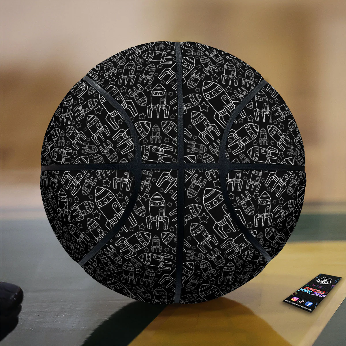 Rocket White And Black Print Pattern Basketball
