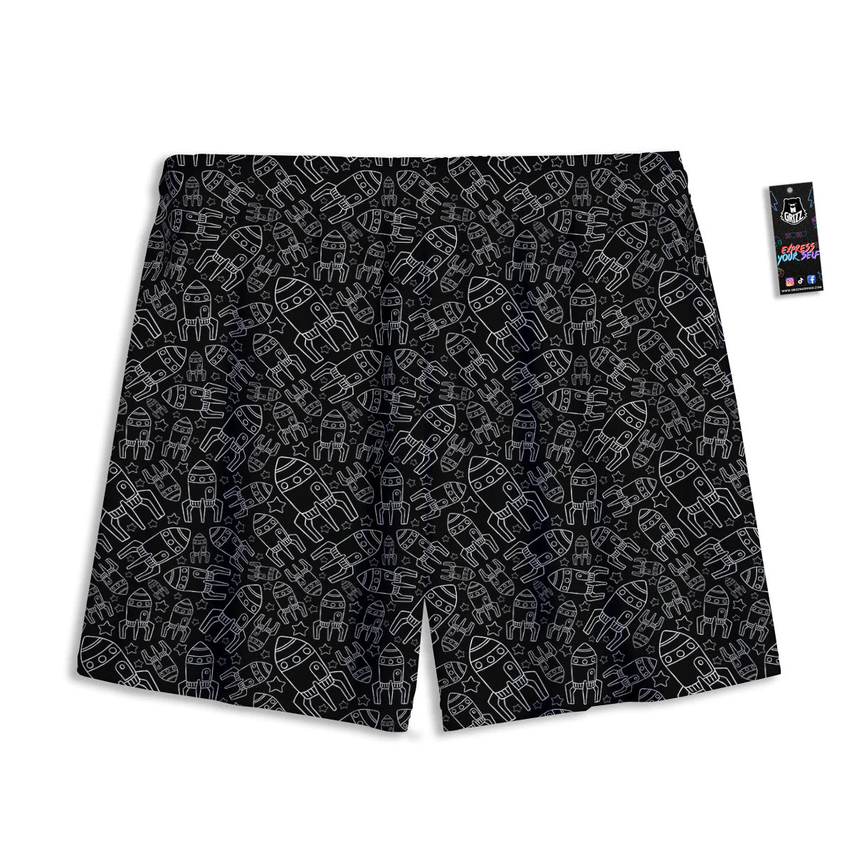 Rocket White And Black Print Pattern Mesh Shorts - Image 2