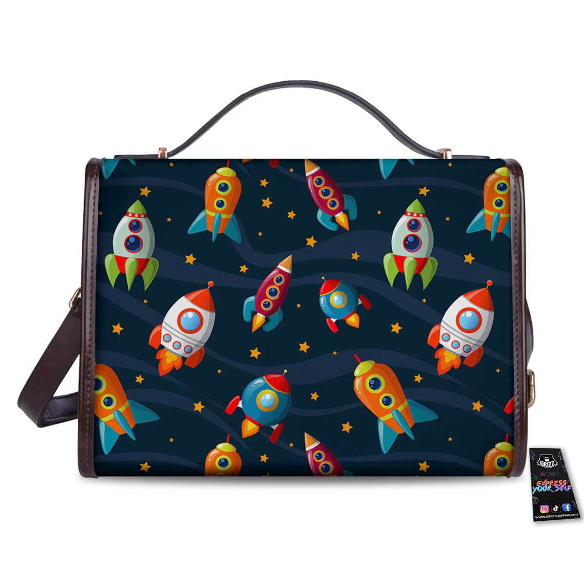 Rockets Space Print Pattern Women's Satchel Bag - Image 2