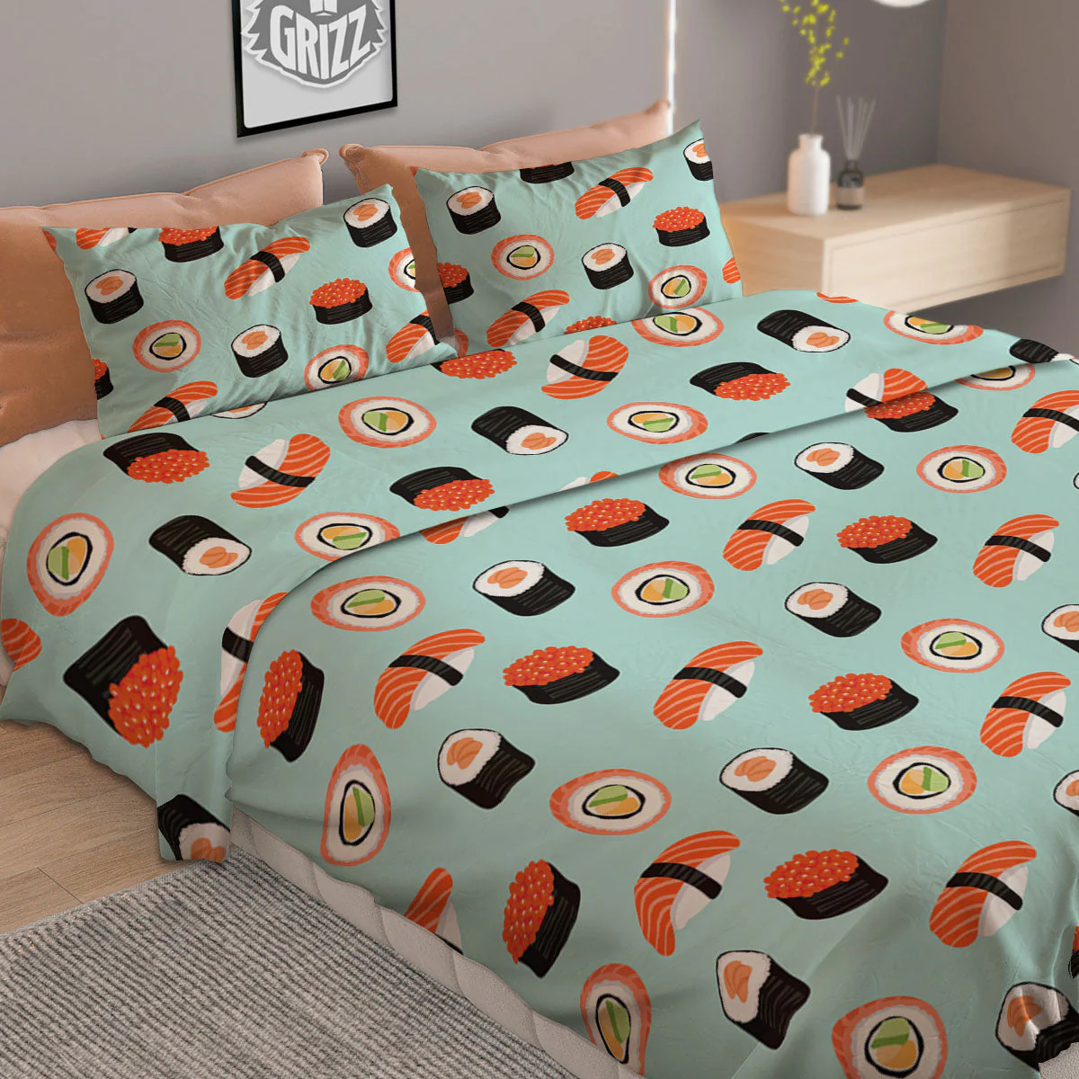 Rolls And Japanese Sushi Print Pattern Duvet Cover Bedding Set - Image 2