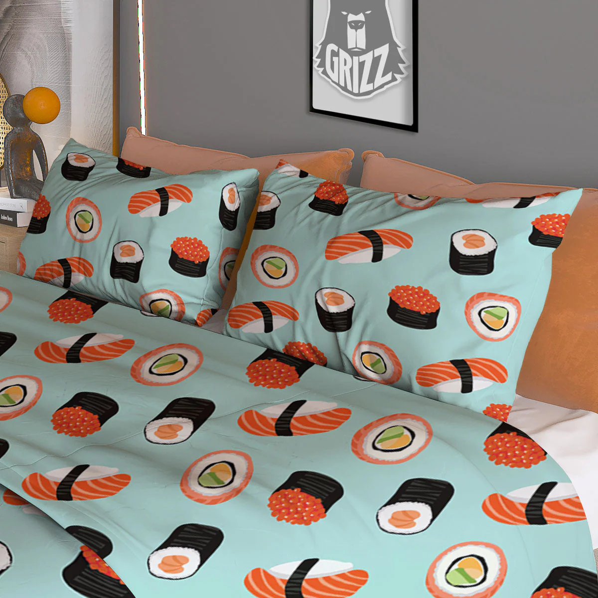 Rolls And Japanese Sushi Print Pattern Duvet Cover Bedding Set - Image 3