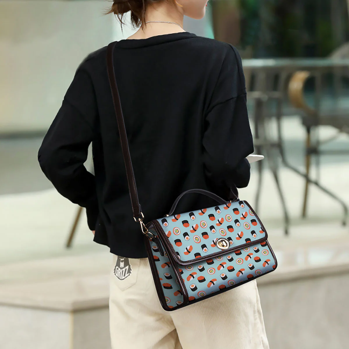 Rolls And Japanese Sushi Print Pattern Women's Satchel Bag - Image 3
