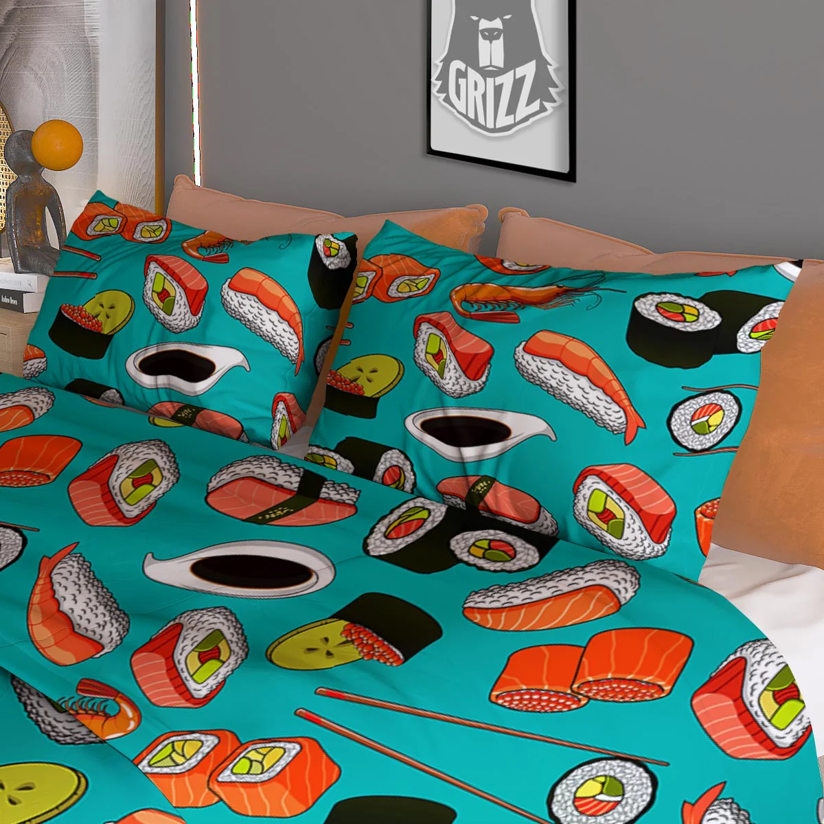 Rolls And Salmon Sushi Print Pattern Duvet Cover Bedding Set - Image 3
