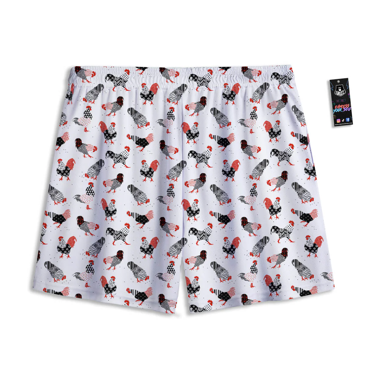 Rooster Chinese Print Pattern Mesh Shorts - Image 2
