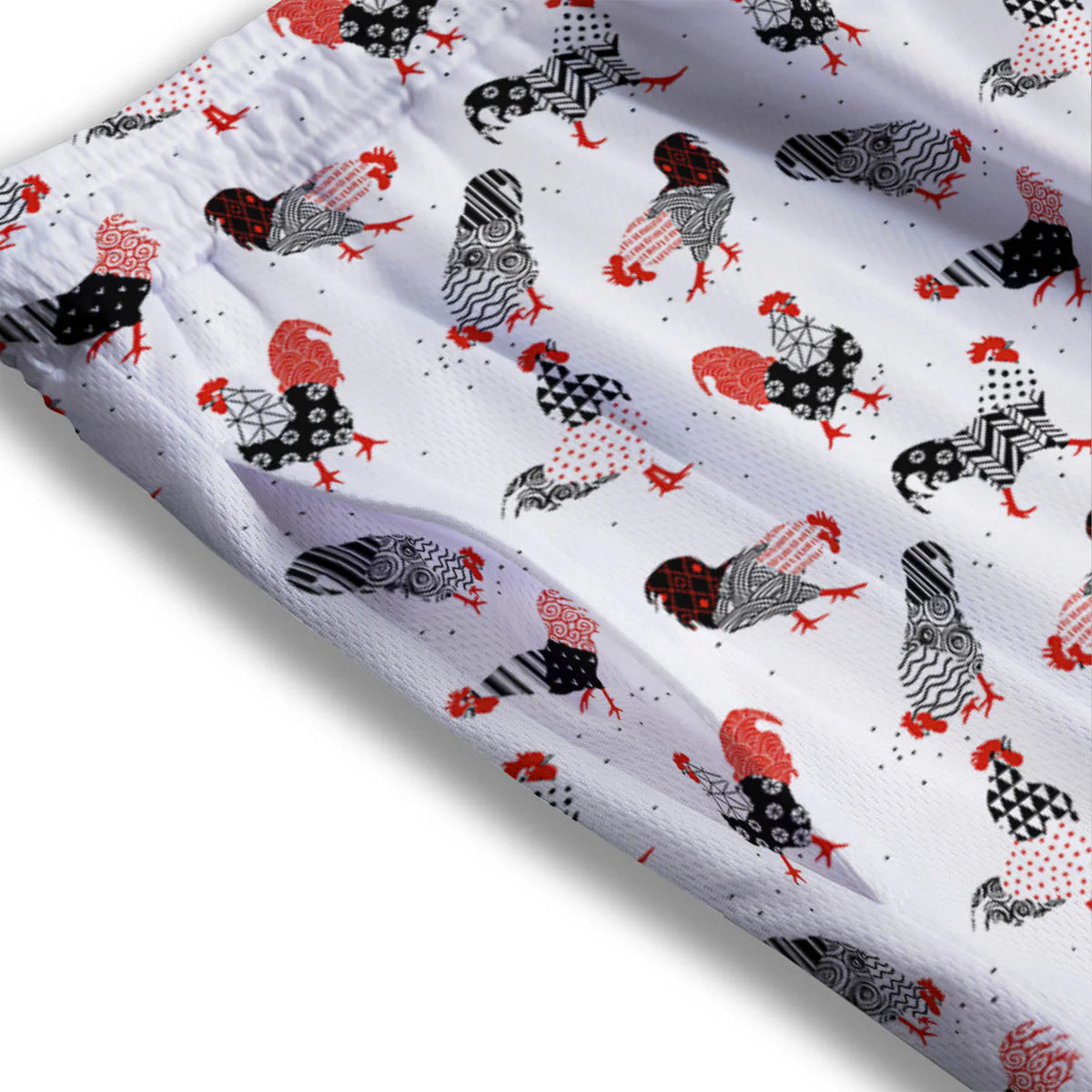 Rooster Chinese Print Pattern Mesh Shorts - Image 3