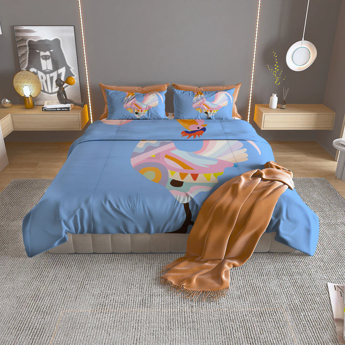 Rooster Colorful Print Duvet Cover Bedding Set