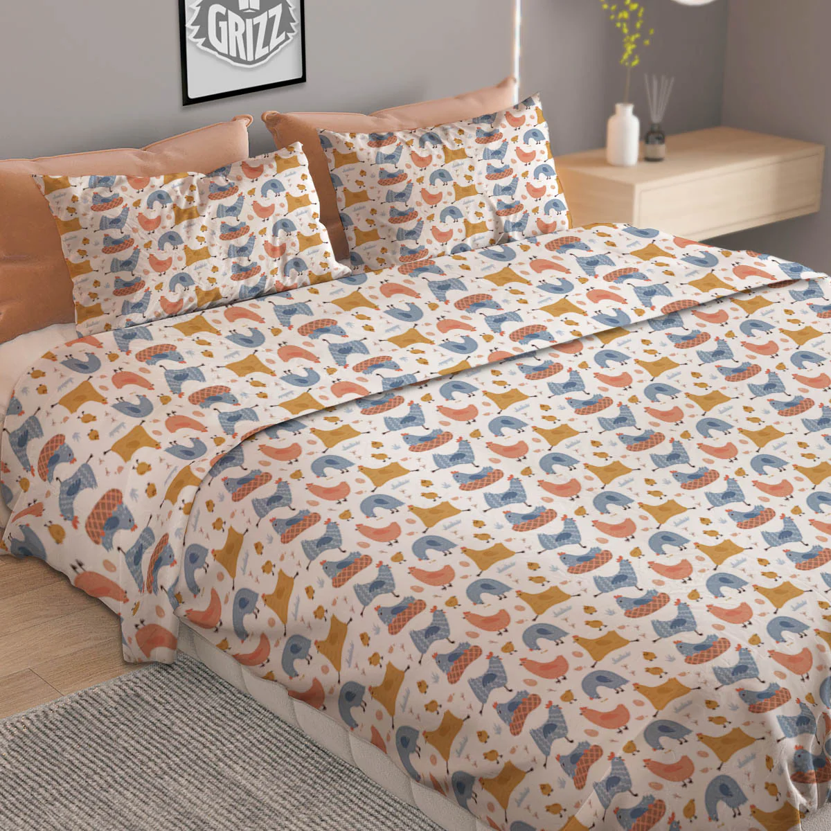 Rooster Colorful Print Pattern Duvet Cover Bedding Set - Image 2