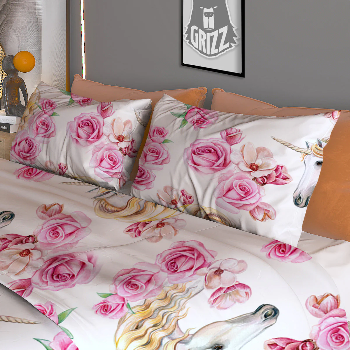 Rose Fairy White Unicorn Print Pattern Duvet Cover Bedding Set - Image 3