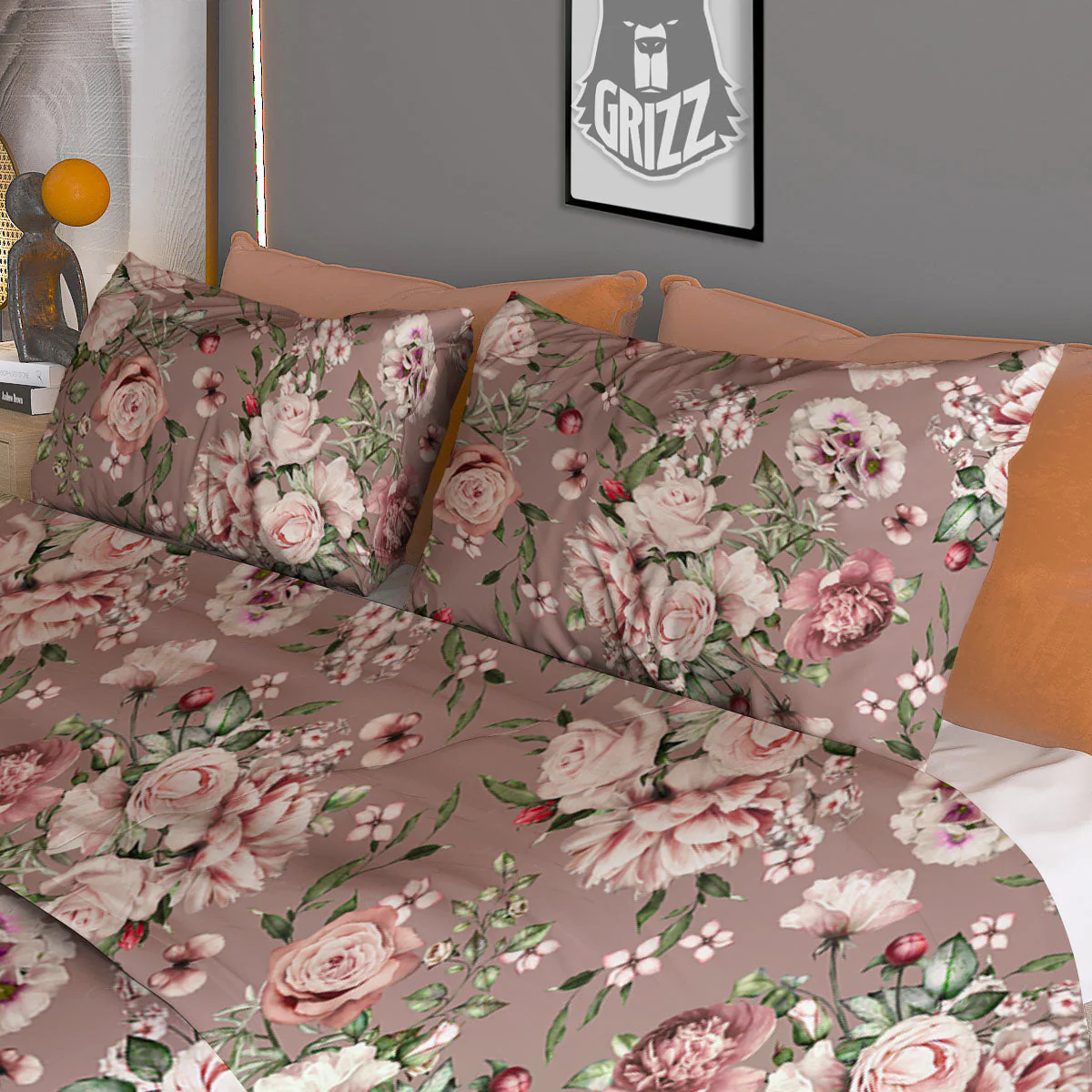 Rose Floral Pink Vintage Print Pattern Duvet Cover Bedding Set - Image 3