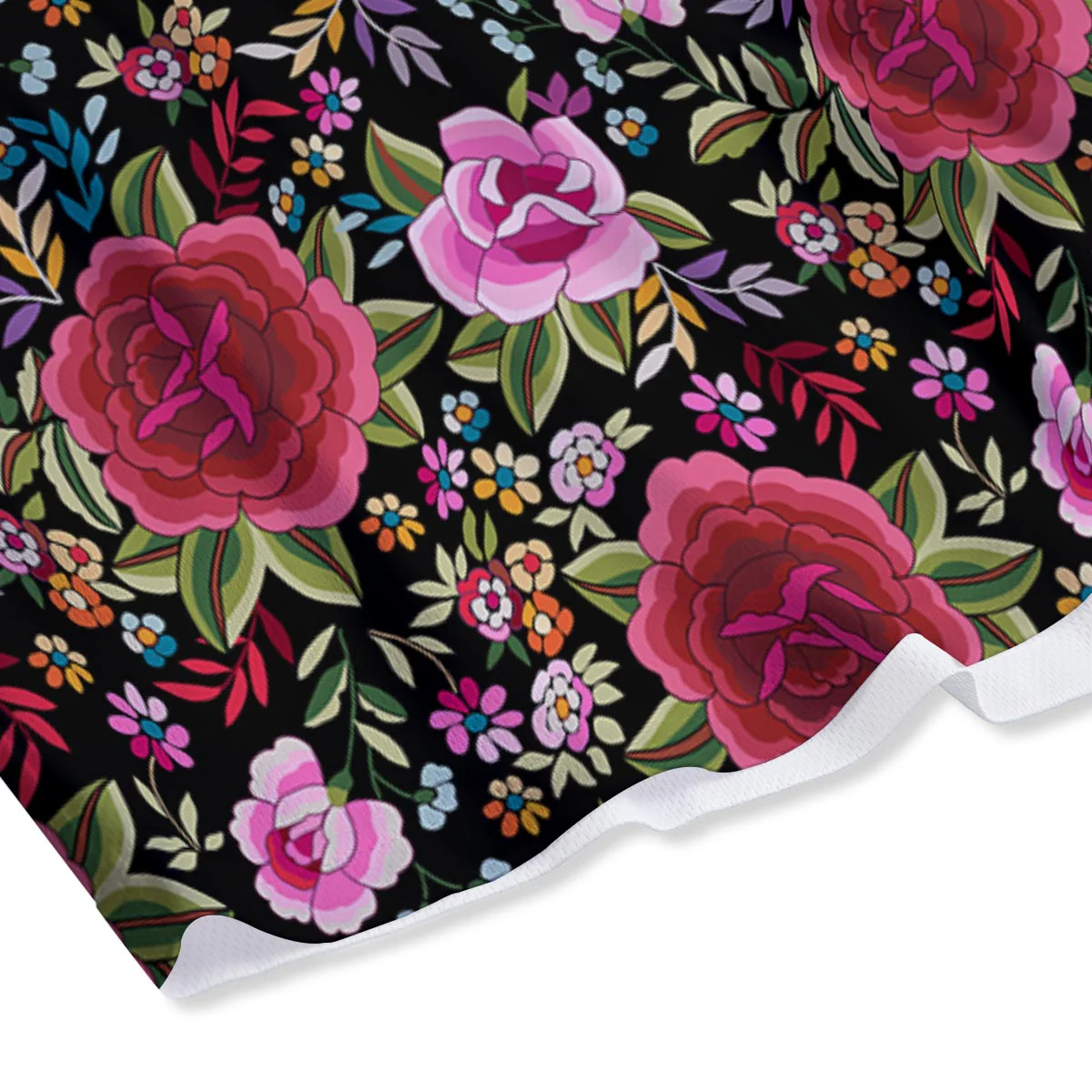Rose Floral Red Pink Print Pattern Mesh Shorts - Image 4