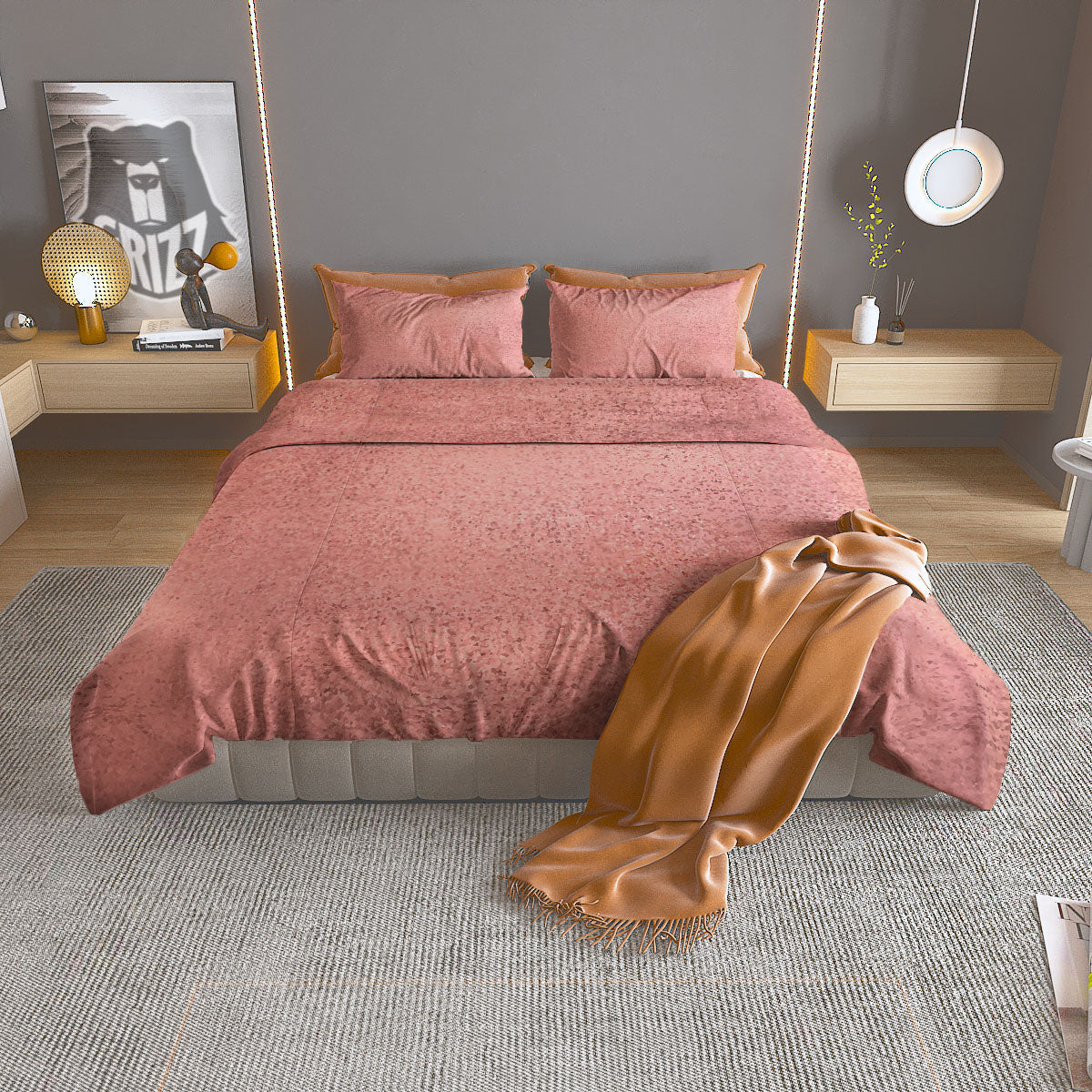 Rose Gold Texture Print Duvet Cover Bedding Set