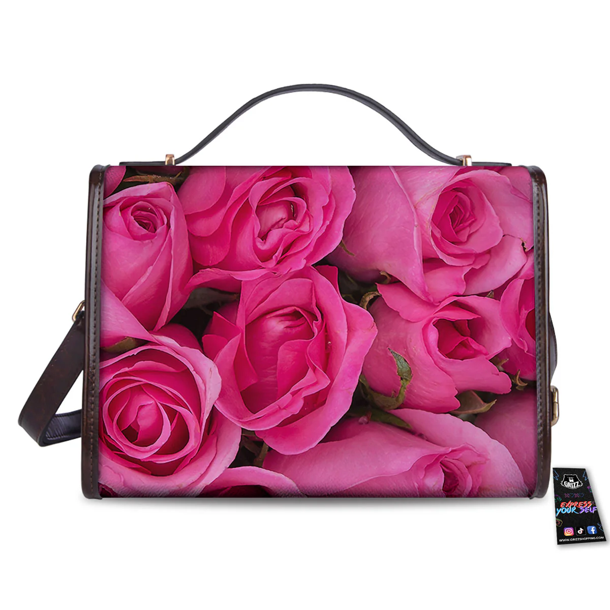 Rose Hot Pink Print Women's Satchel Bag - Image 2