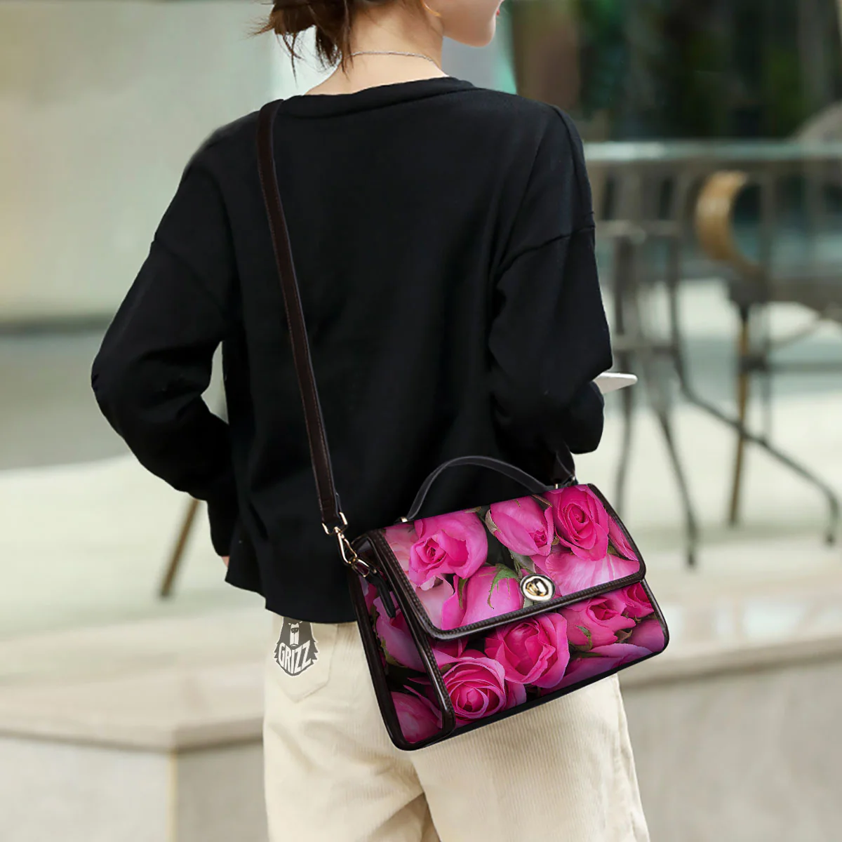 Rose Hot Pink Print Women's Satchel Bag - Image 3