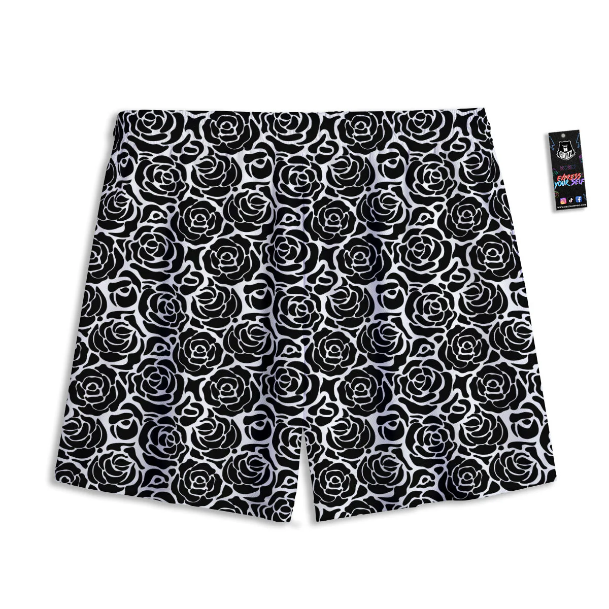 Rose Print Monochrome Pattern Mesh Shorts - Image 2