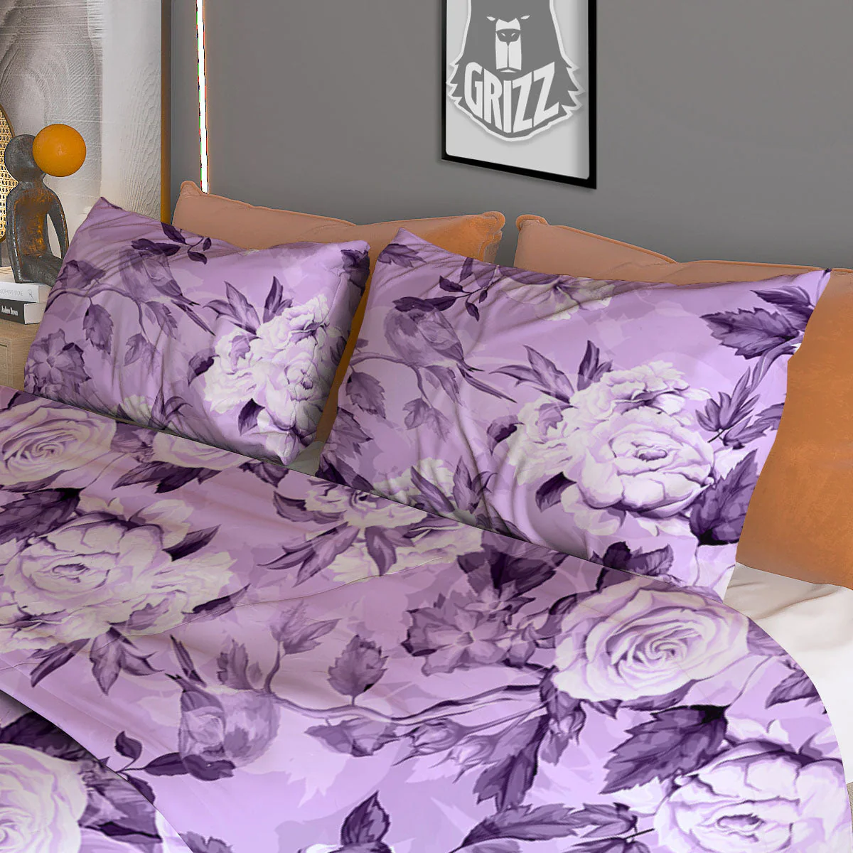 Rose Purple Print Pattern Duvet Cover Bedding Set - Image 3