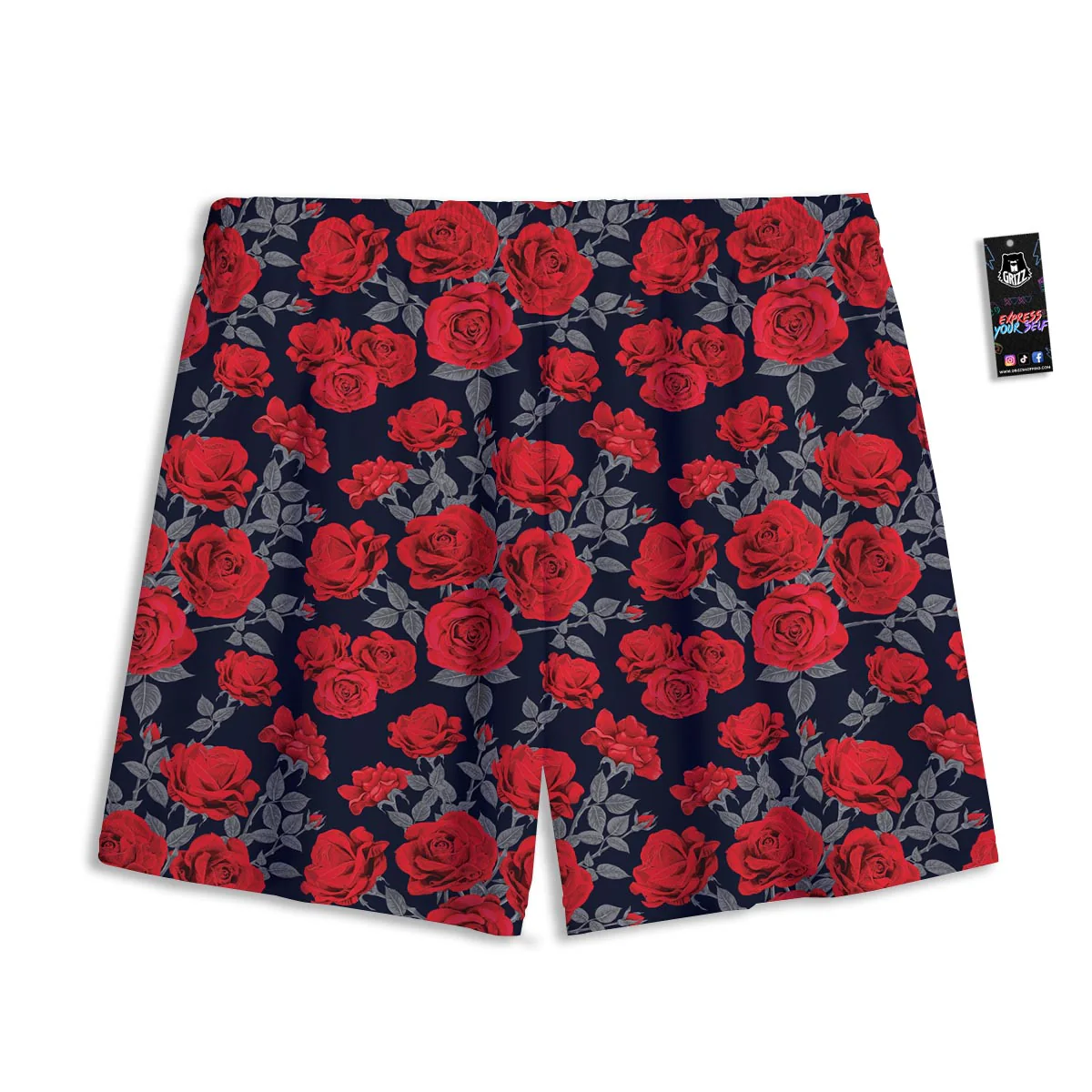 Rose Red Print Pattern Mesh Shorts - Image 2