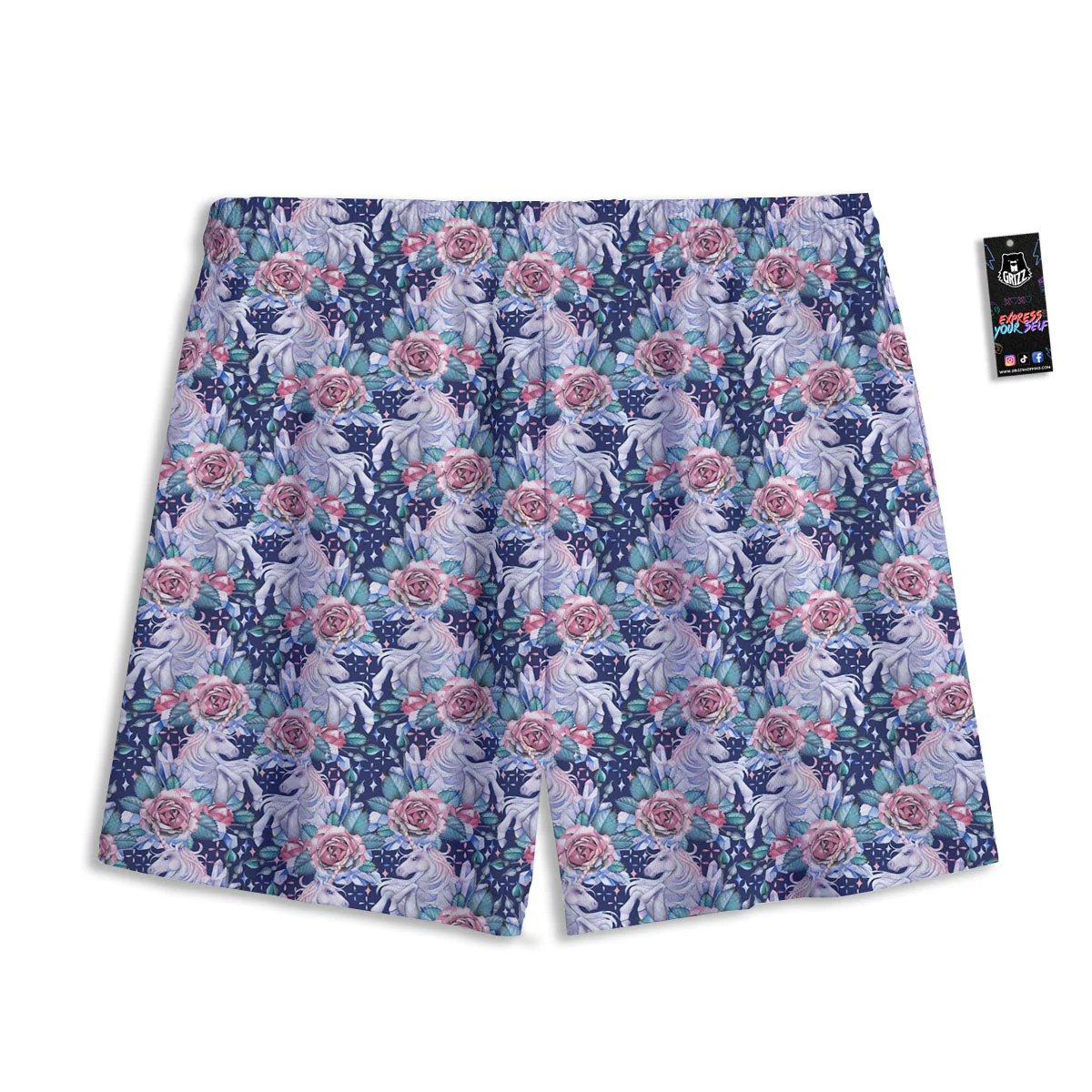 Rose Unicorn Blue Fairy Print Pattern Mesh Shorts - Image 2