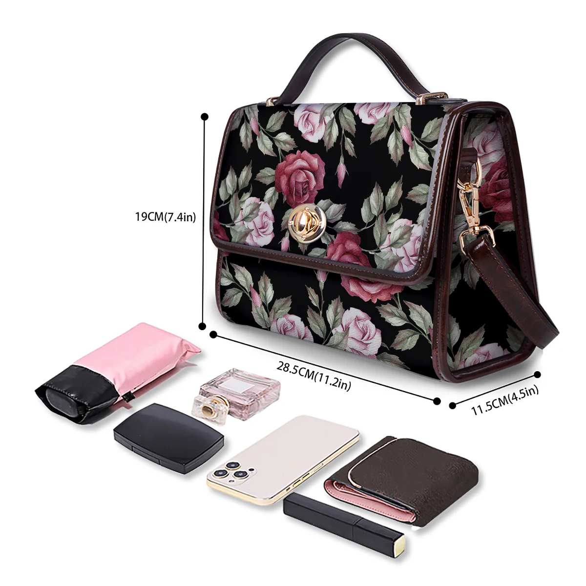 Rose Valentine's Day Print Pattern Women's Satchel Bag - Image 4