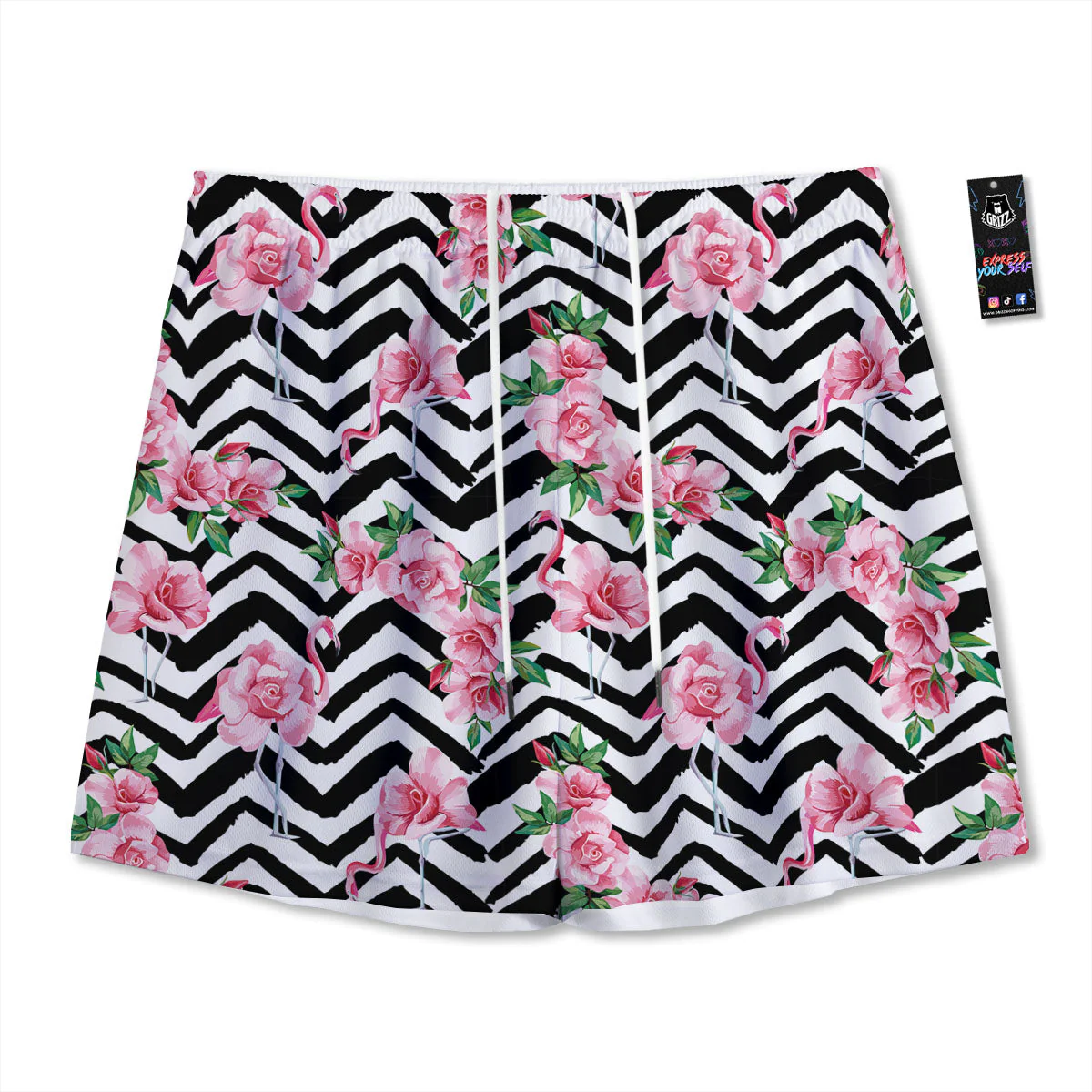 Rose Zigzag Pink Print Pattern Mesh Shorts