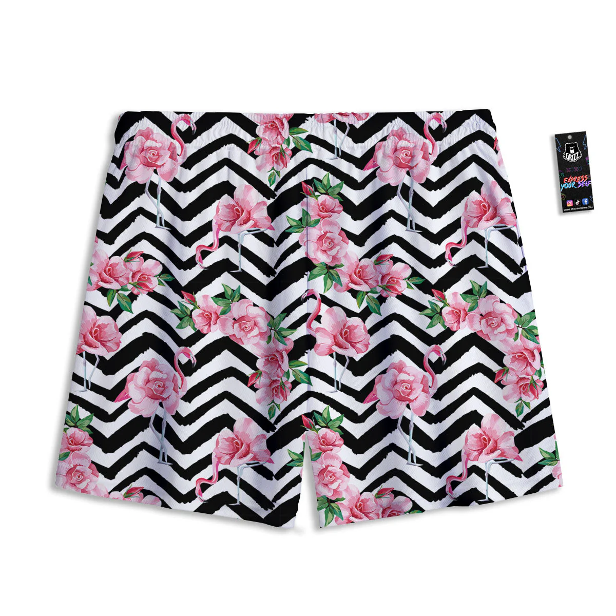 Rose Zigzag Pink Print Pattern Mesh Shorts - Image 2