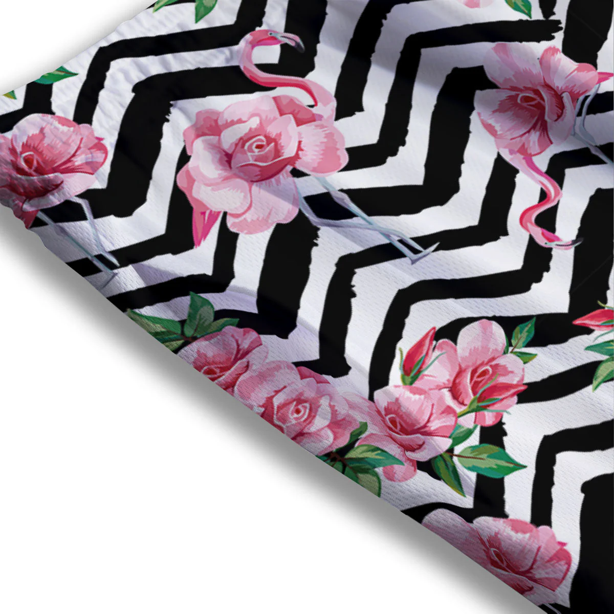 Rose Zigzag Pink Print Pattern Mesh Shorts - Image 3