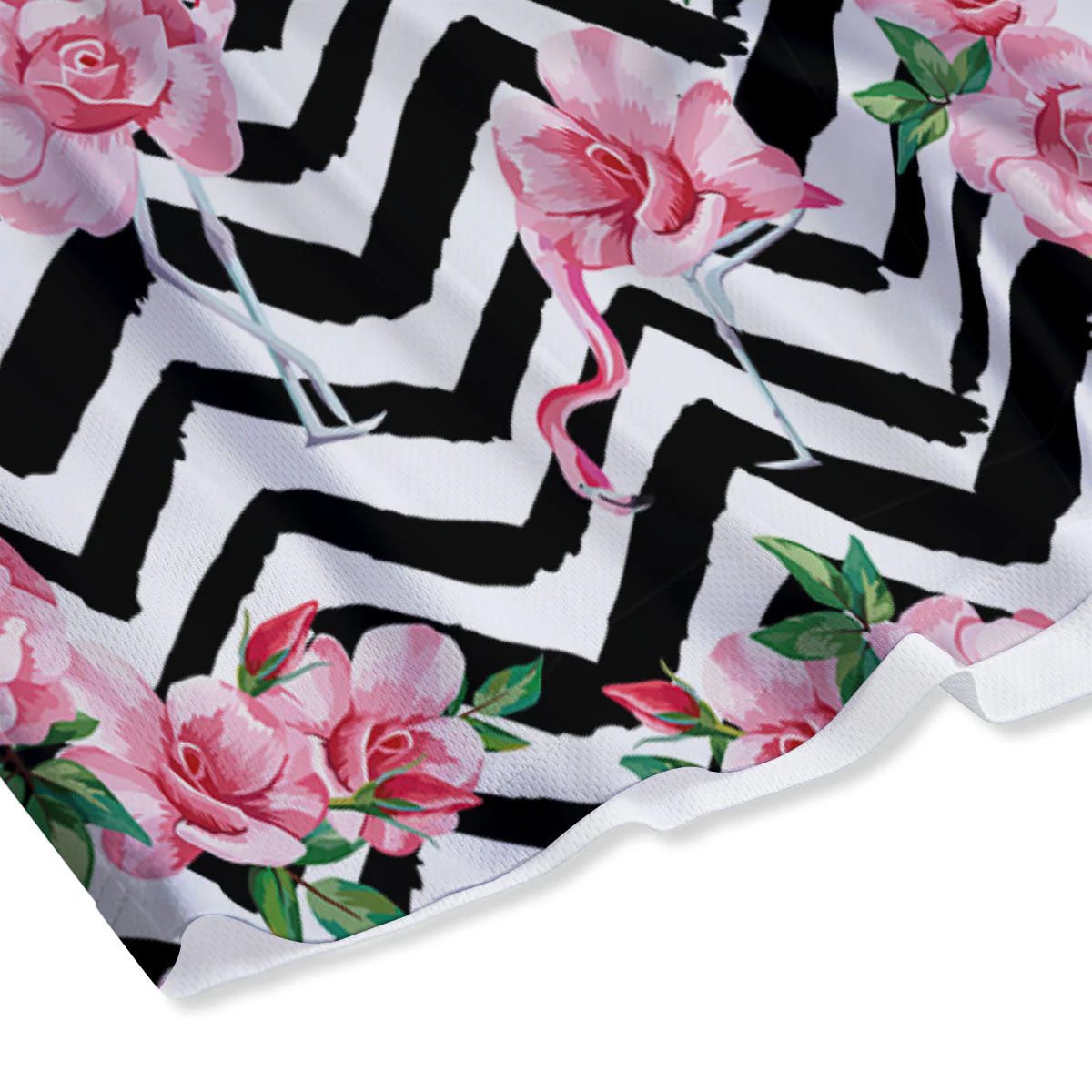 Rose Zigzag Pink Print Pattern Mesh Shorts - Image 4